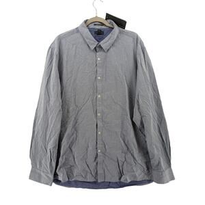 Kenneth Cole Dress Shirt XXL Blue Button Up Super Slim Collared Striped Workwear